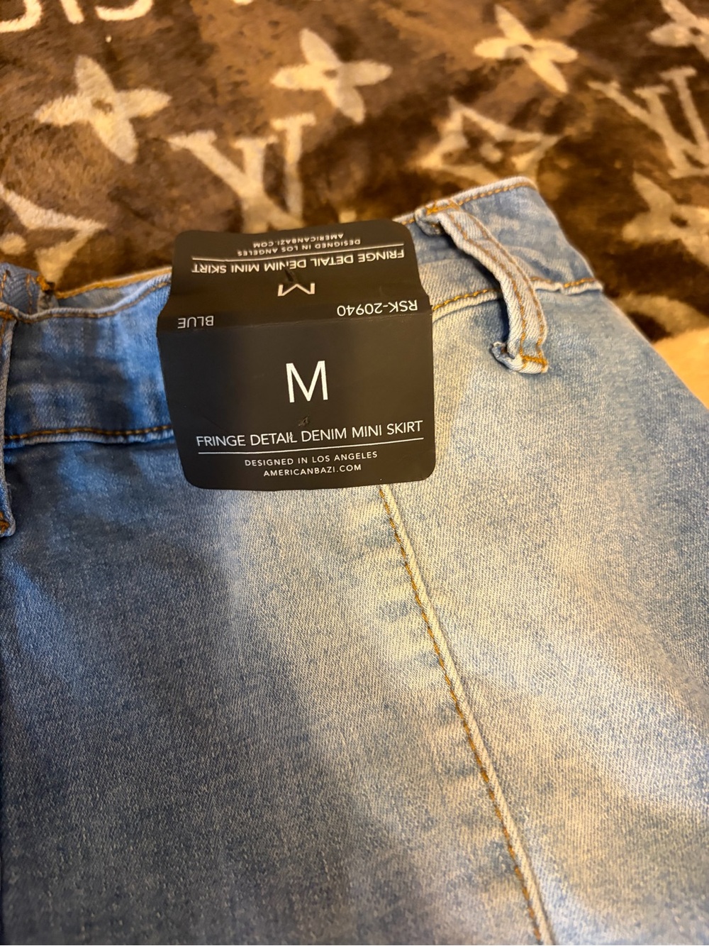 American Bazi Blue Denim Fringe Mini Skirt - Picture 4 of 5